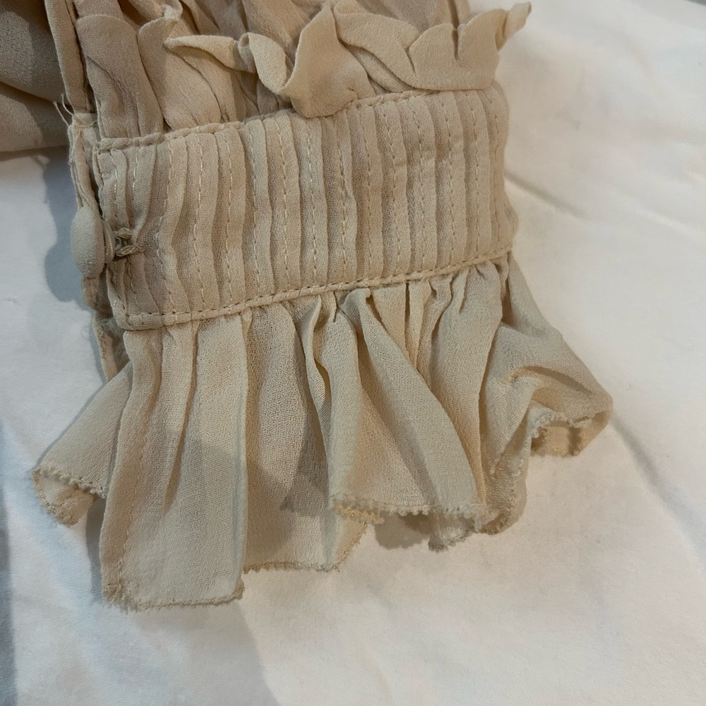 NWT ANTHROPOLOGIE Long Sleeve Sheer Pleated Maxi Dress Neutral XS-M - Picture 12 of 16
